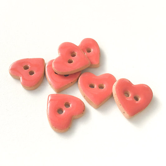 Salmon Pink Heart Buttons - Ceramic Heart Buttons - 5/8" x 9/16" - 7 Pack