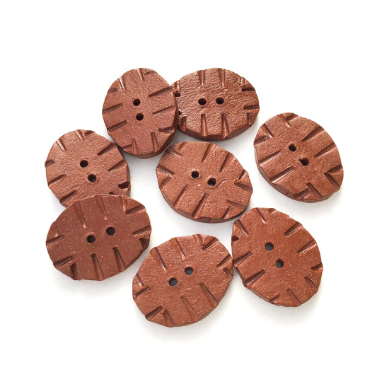 Hand Stamped Rustic Red Clay Buttons  5/8" x 7/8" - 8 Pack