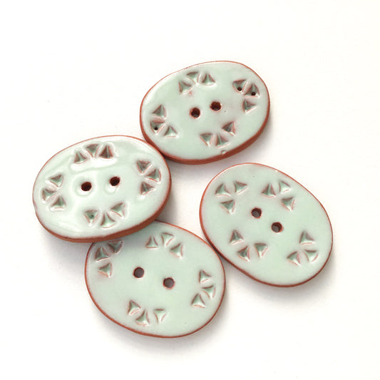 Light Aqua Ceramic Buttons - Oval Clay Buttons on Red Clay - 1" x 1-1/4"