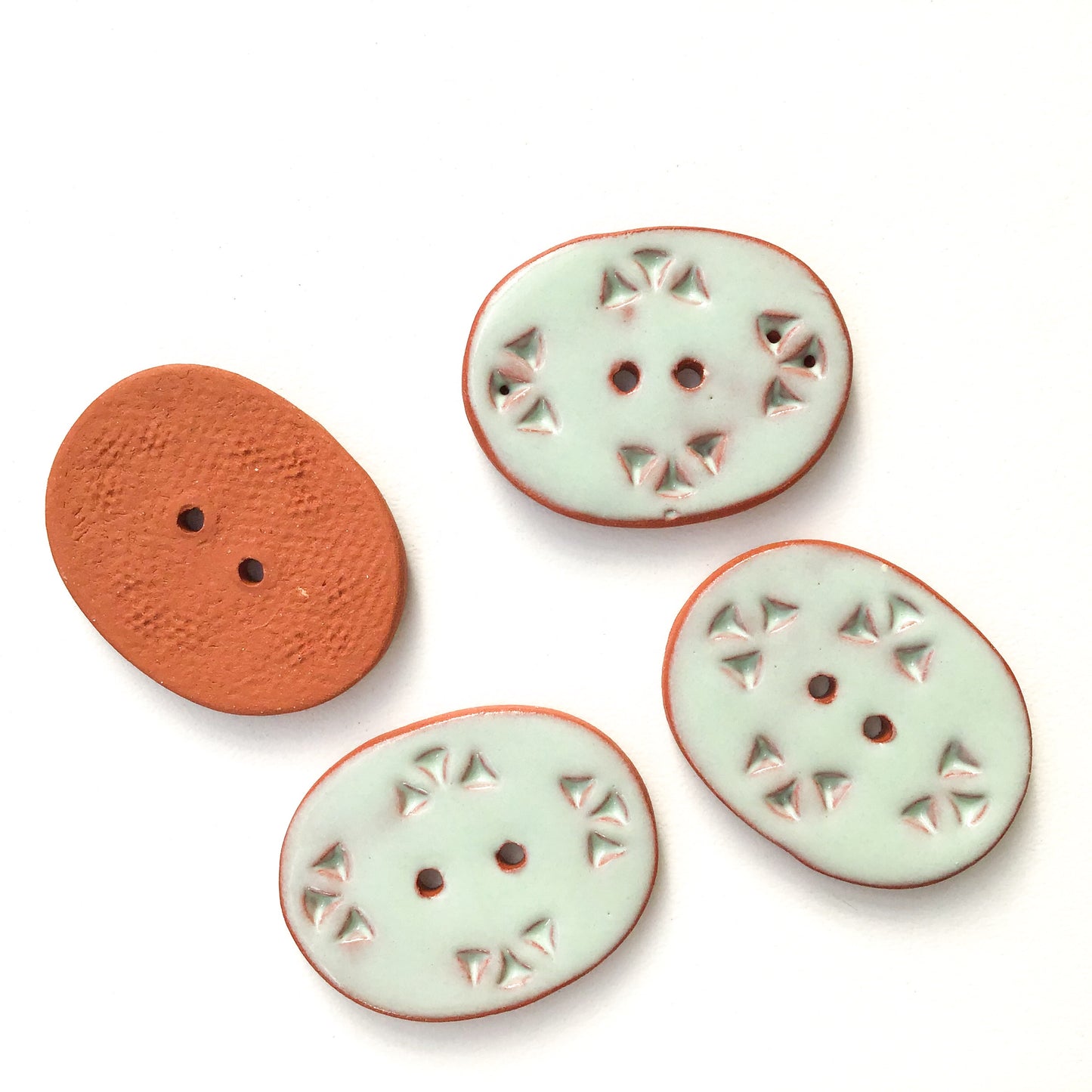 Light Aqua Ceramic Buttons - Oval Clay Buttons on Red Clay - 1" x 1-1/4"