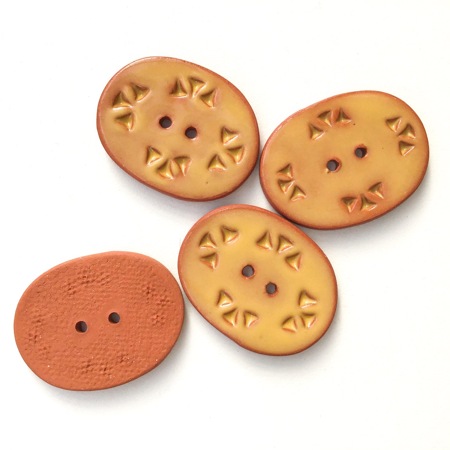 Golden Brown Ceramic Buttons - Oval Clay Buttons on Red Clay - 1" x 1-1/4"