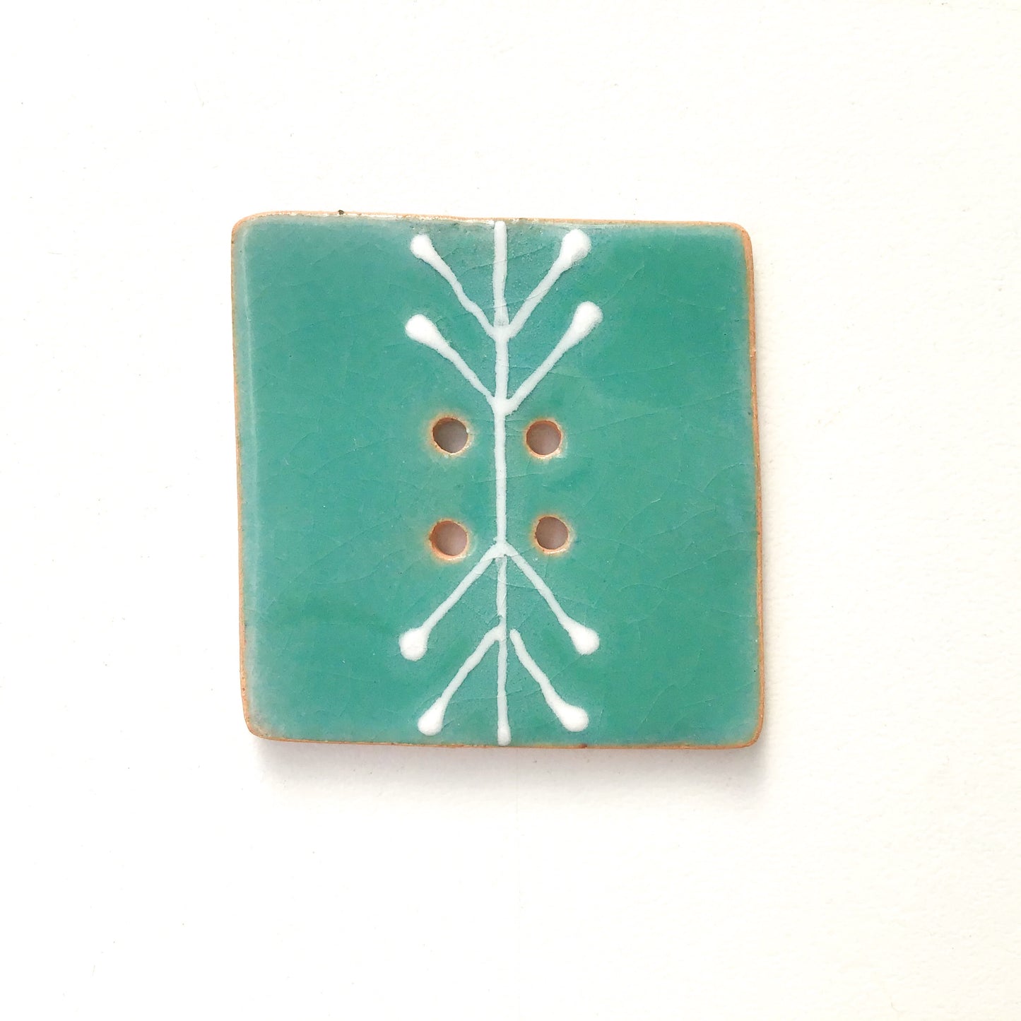 Large Square Decorative Button - Turquoise & White Southwestern Design - 1 7/16"