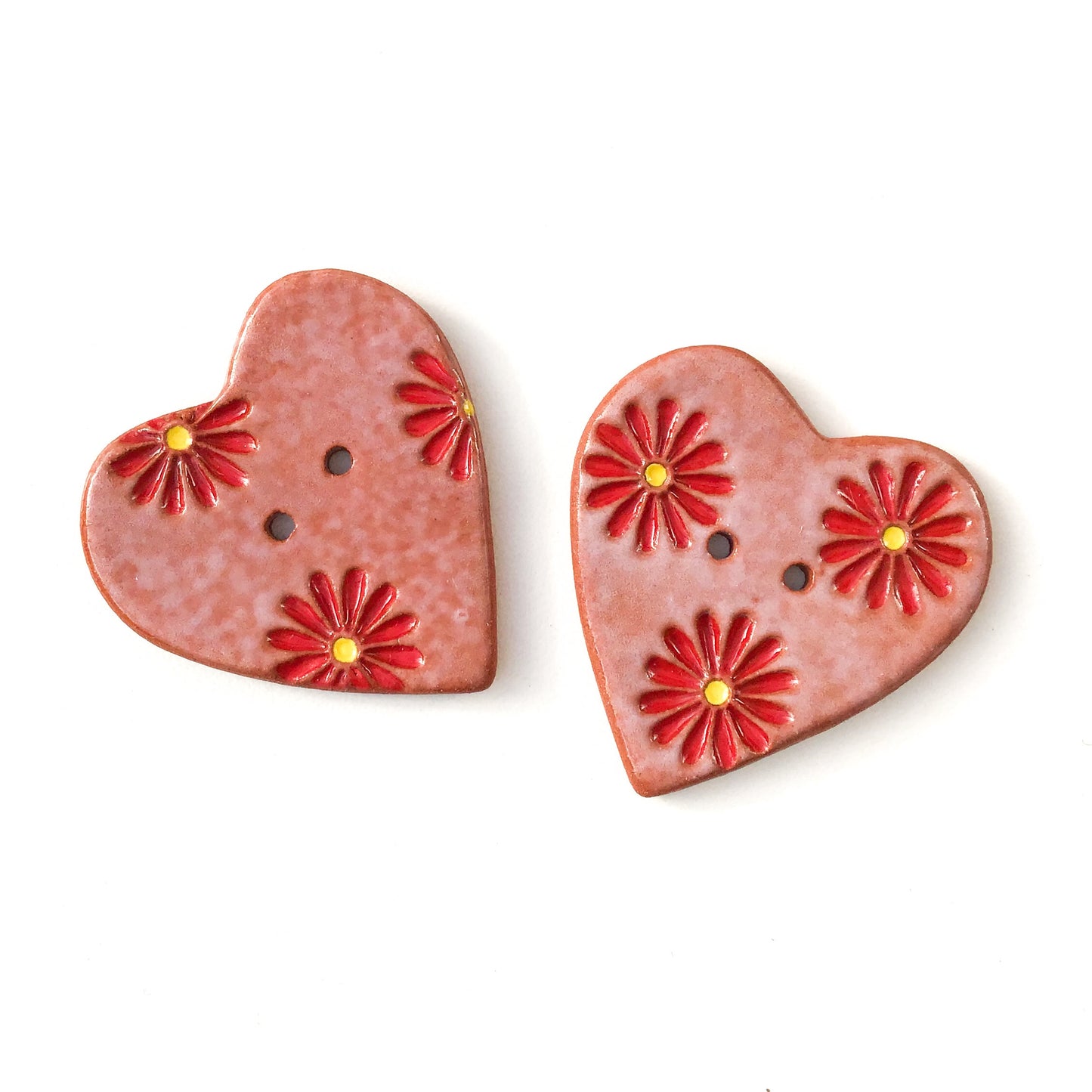 Red Daisy Heart Button   1-3/8"