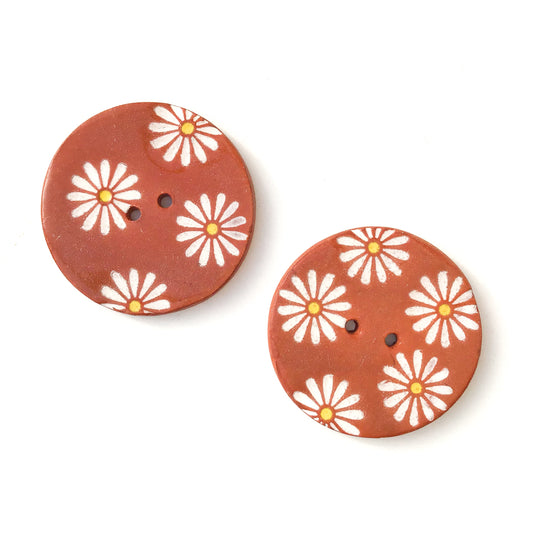 White Daisy Button on Red Clay - 1 3/8"