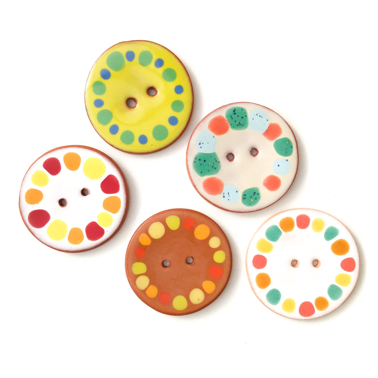 Colorful Dotted Buttons - Color Contrast Ceramic Buttons - 1-3/8"