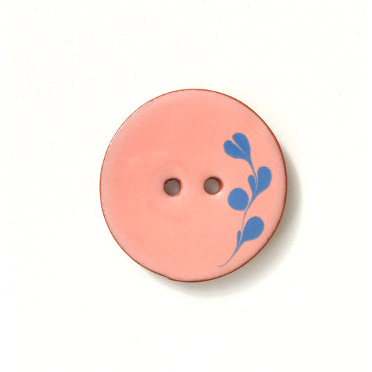 Coral Ceramic Button with Blue Detail - Decorative Ceramic Button - 1-3/8"