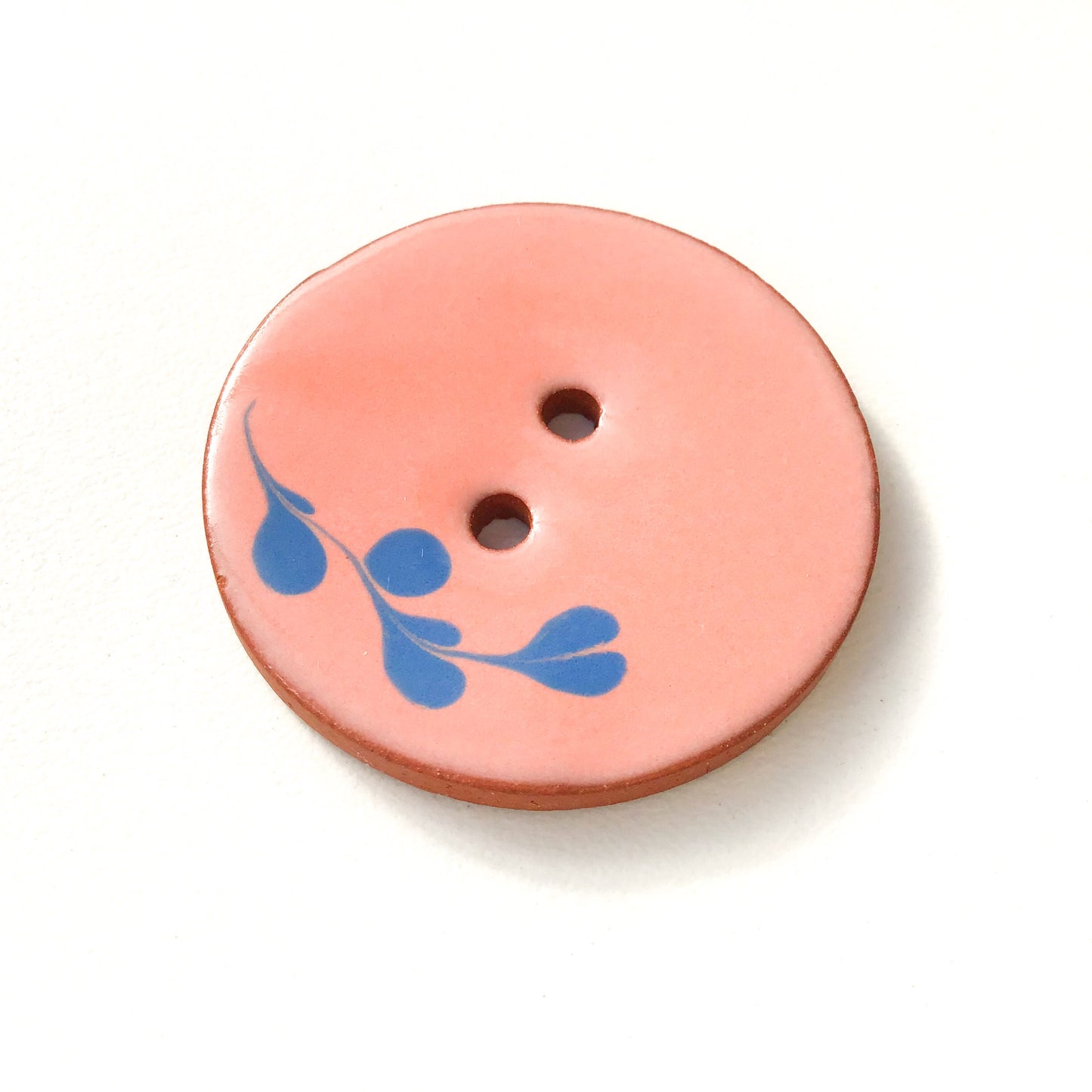 Coral Ceramic Button with Blue Detail - Decorative Ceramic Button - 1-3/8"