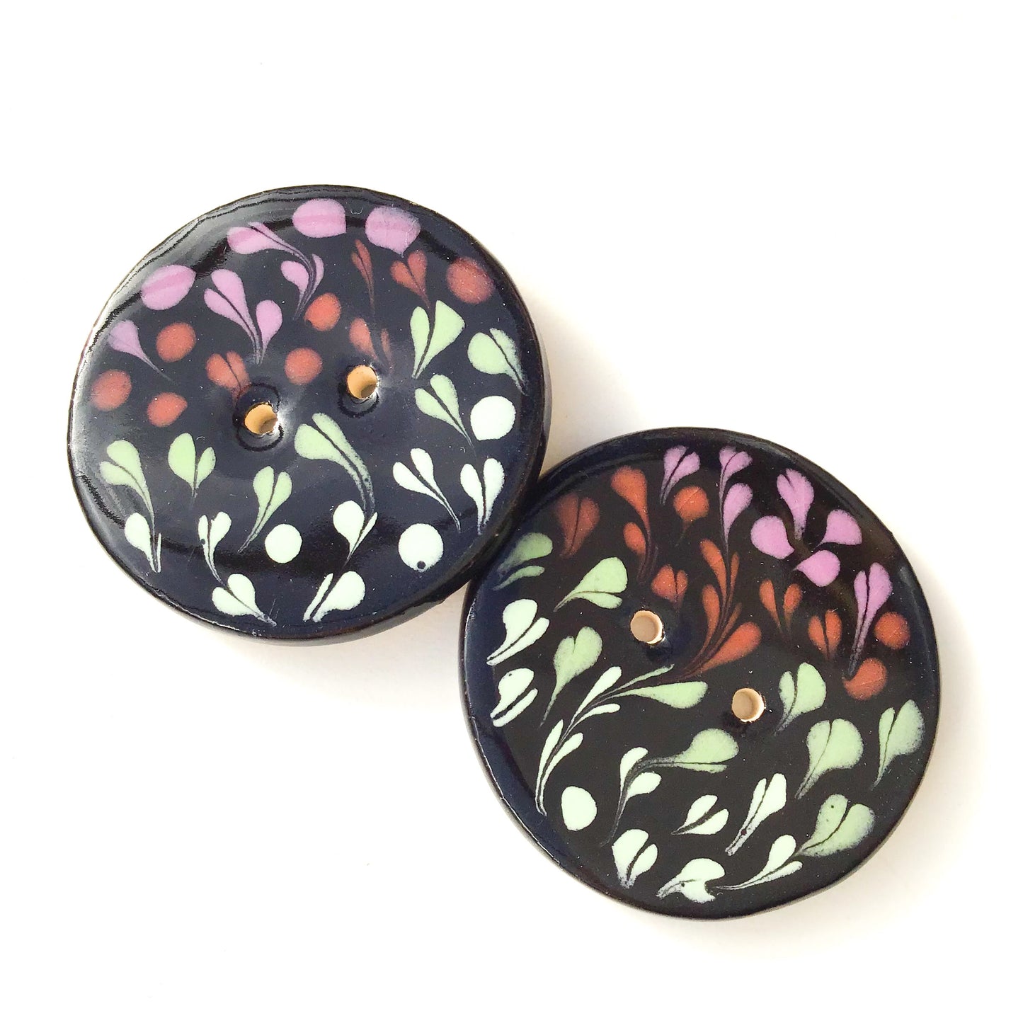 Color Drag Ceramic Buttons in Black & Warm Tones - Decorative Ceramic Button - 1 3/8"