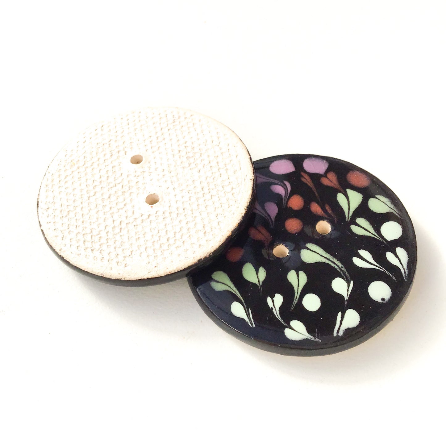 Color Drag Ceramic Buttons in Black & Warm Tones - Decorative Ceramic Button - 1 3/8"