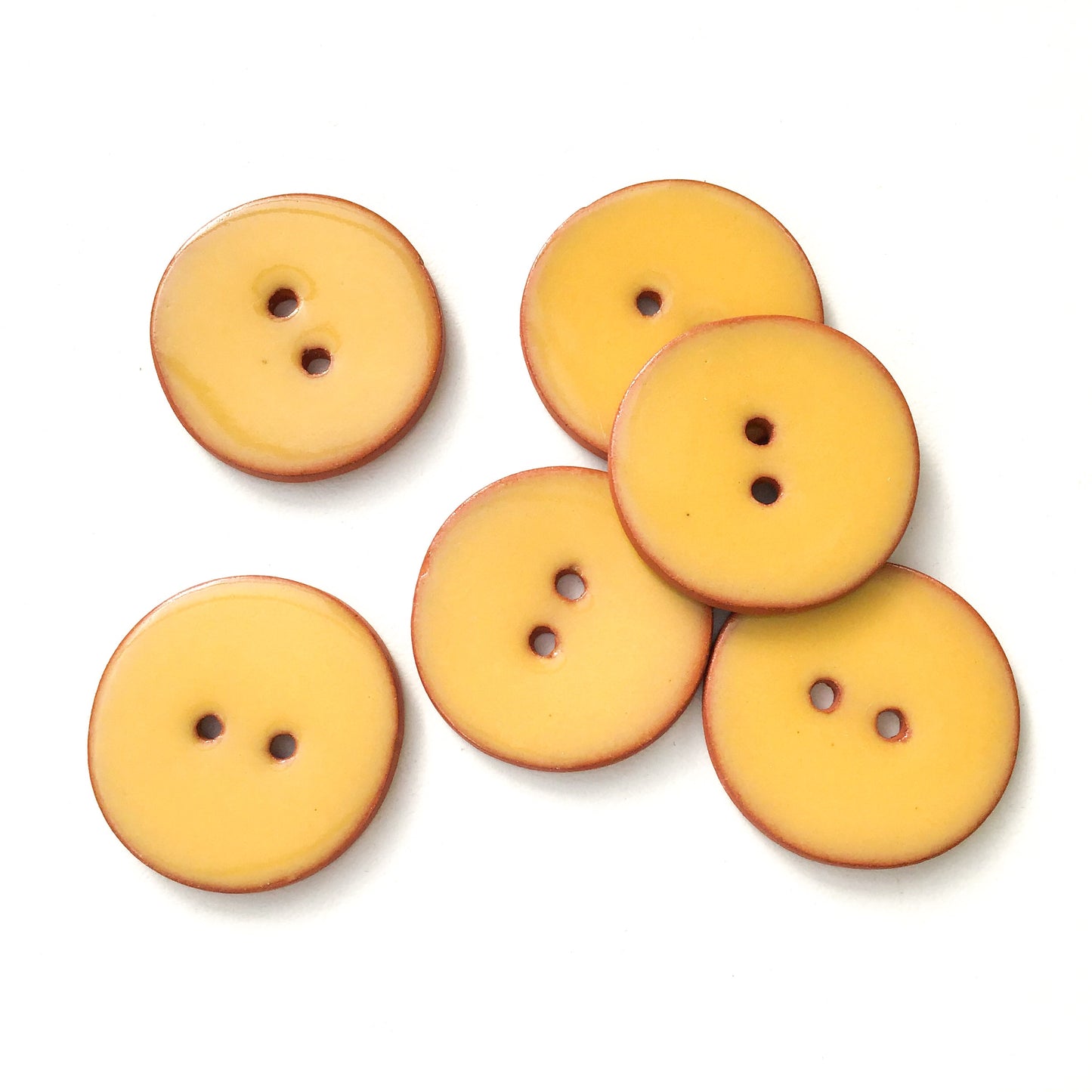 Yellow Ceramic Buttons on Terracotta Clay - 1-1/16"