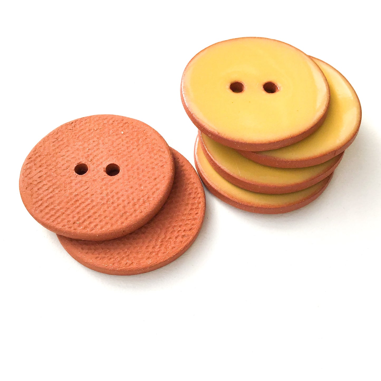 Yellow Ceramic Buttons on Terracotta Clay - 1-1/16"