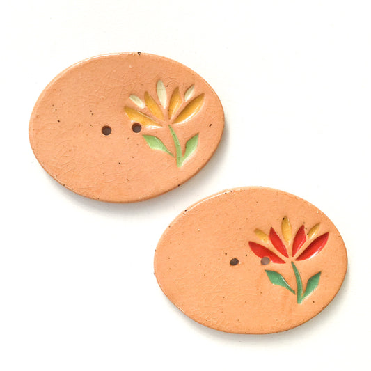 Cut Flower Buttons - Large Oval Ceramic Buttons