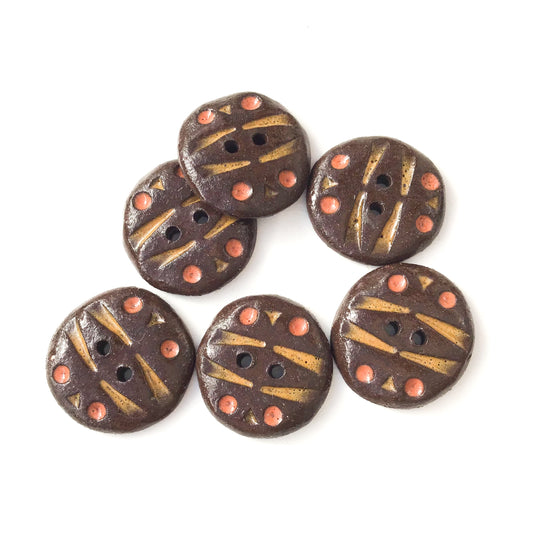 Black Clay Buttons with Earth Tones Detail - "Dance" - 13/16" - 6 Pack