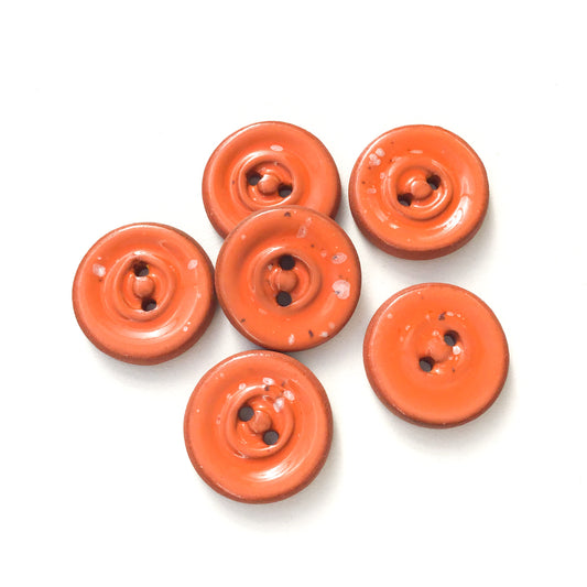 Speckled Orange Ceramic Buttons on Red Clay - Round Ceramic Buttons - 3/4" - 6 Pack