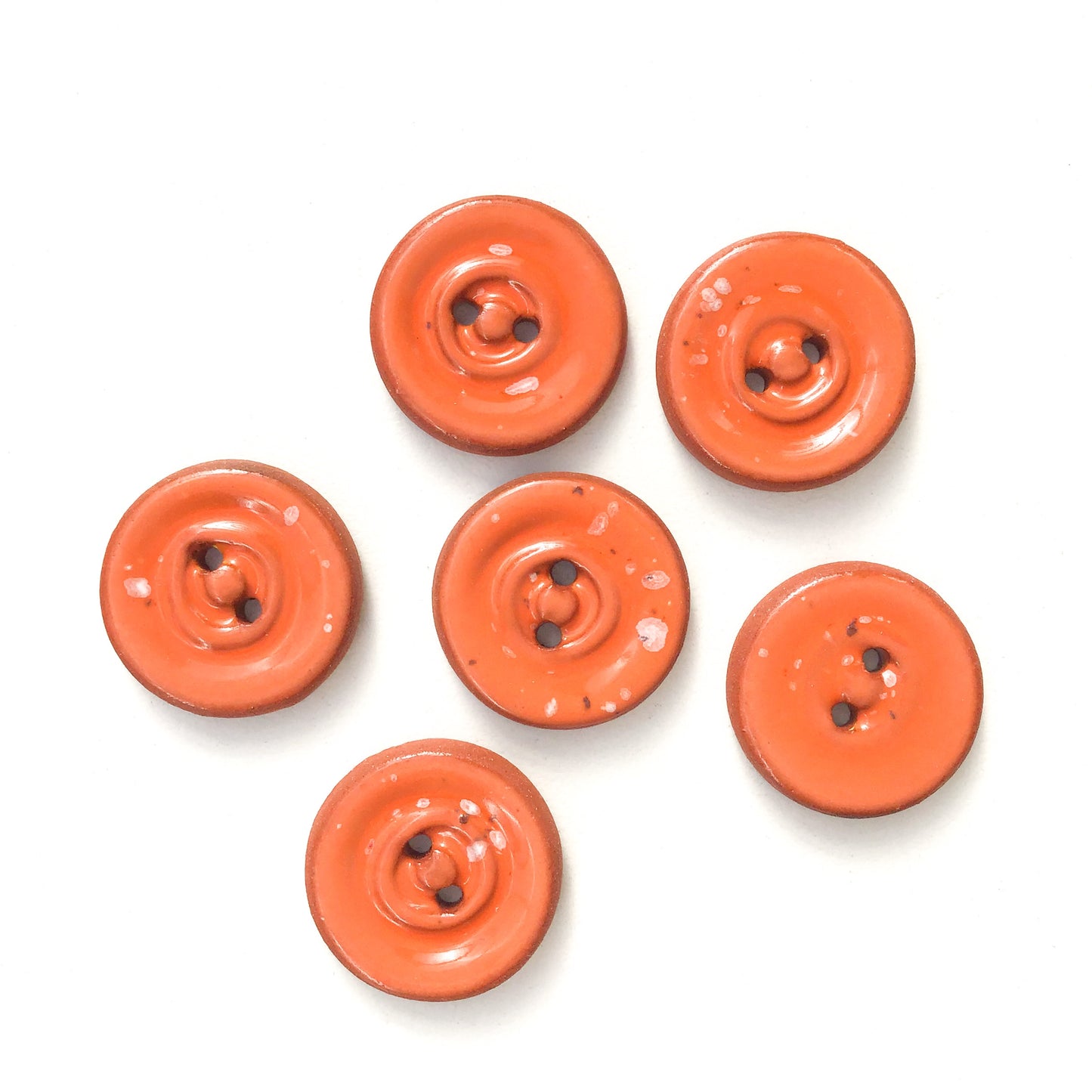 Speckled Orange Ceramic Buttons on Red Clay - Round Ceramic Buttons - 3/4" - 6 Pack