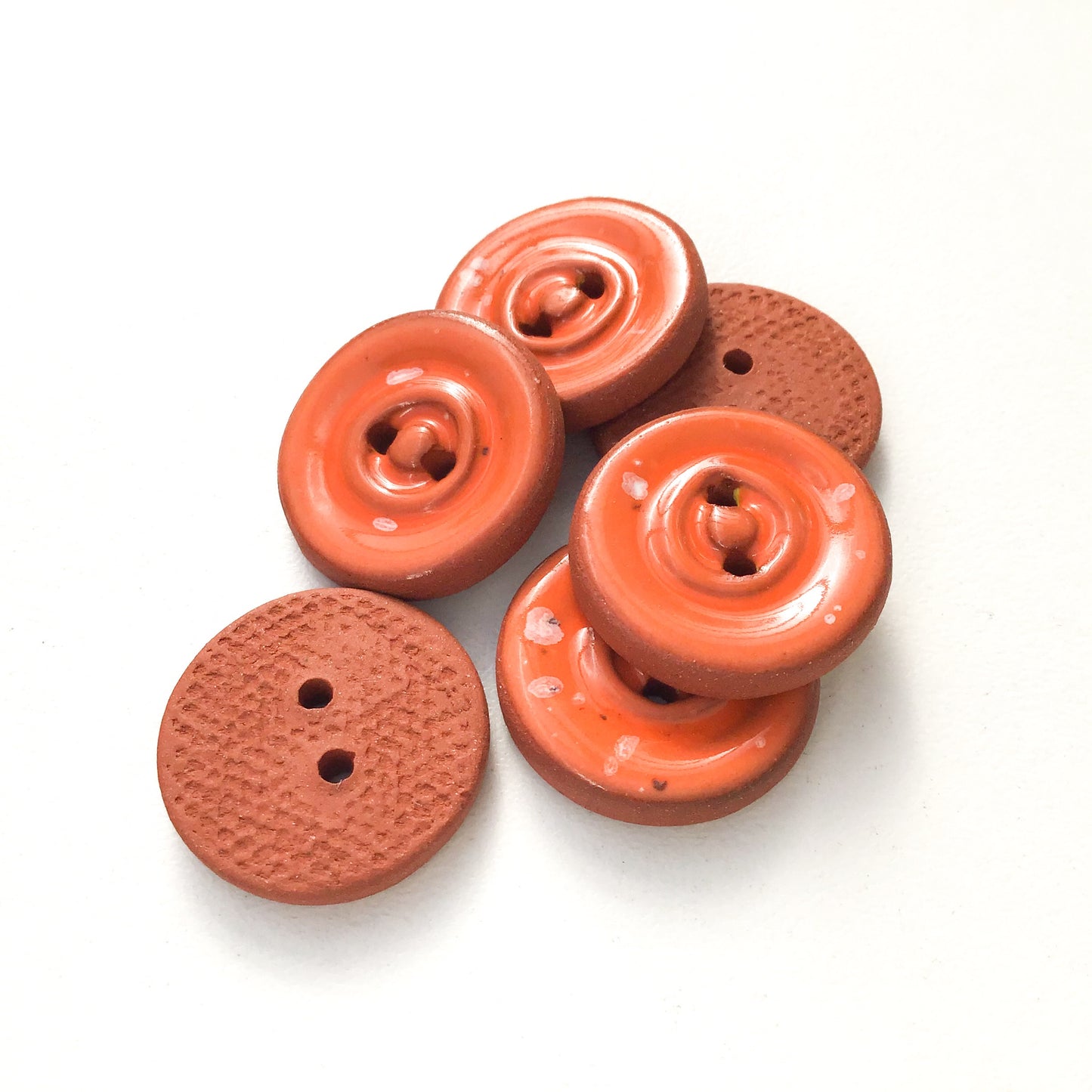 Speckled Orange Ceramic Buttons on Red Clay - Round Ceramic Buttons - 3/4" - 6 Pack