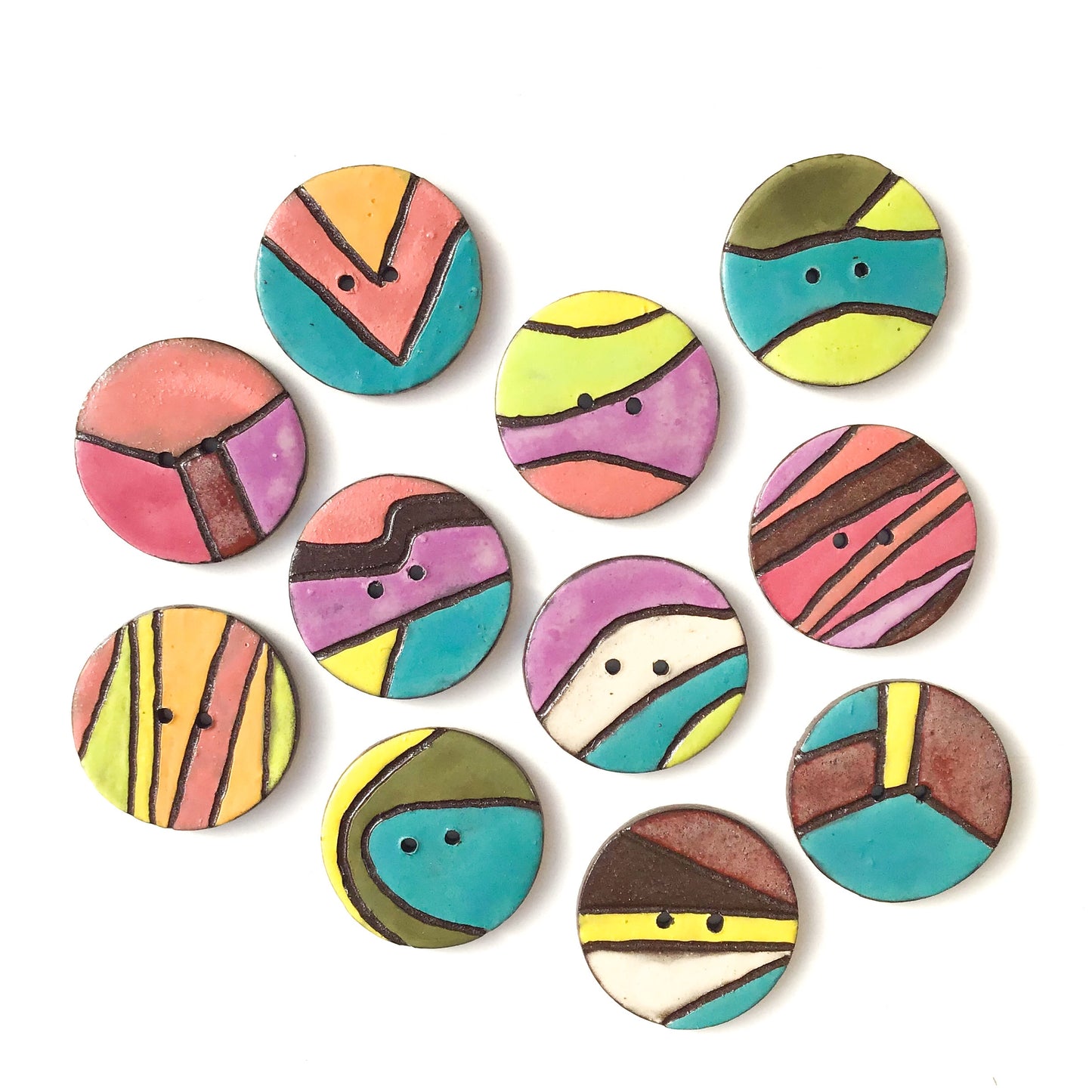 Crazy Quilt Colorful Ceramic Buttons - Contemporary Ceramic Buttons - 1 3/8"