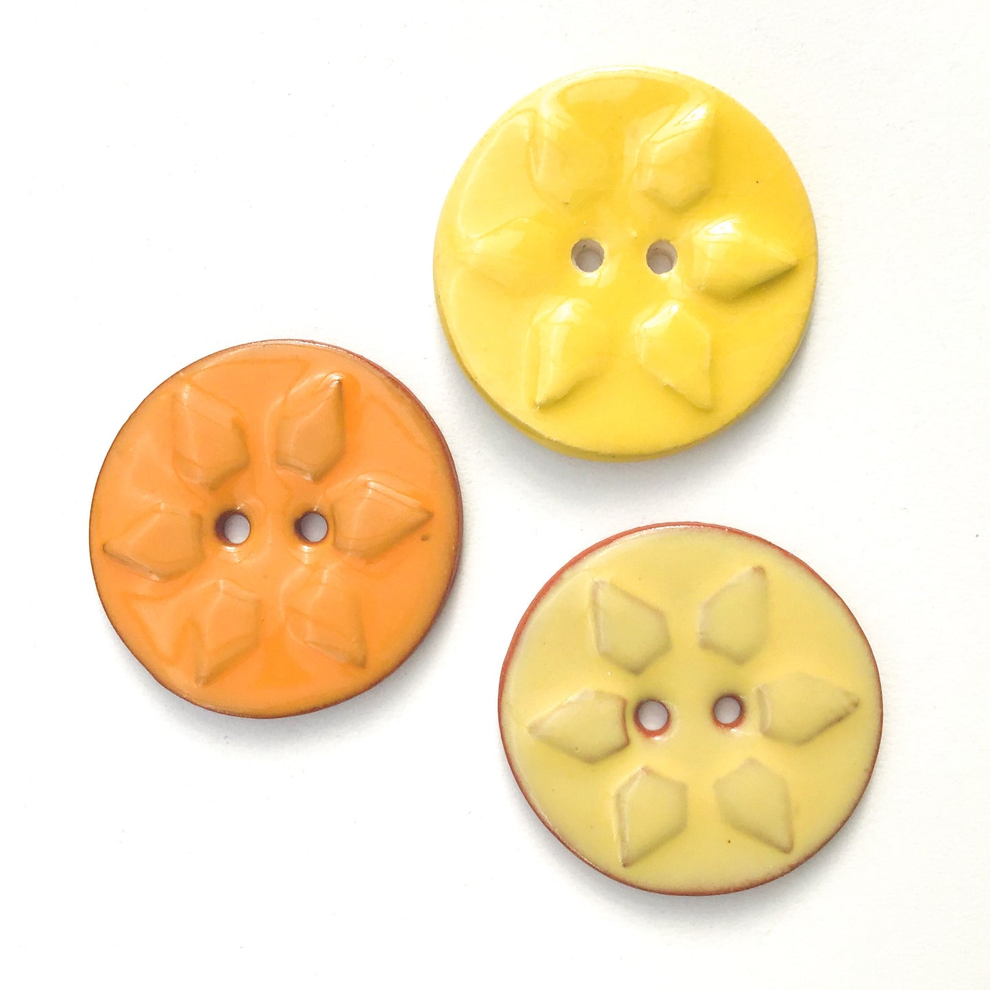 Sunshine Stamp Buttons - Orange & Yellow Sun Ceramic Buttons - 1 3/8"