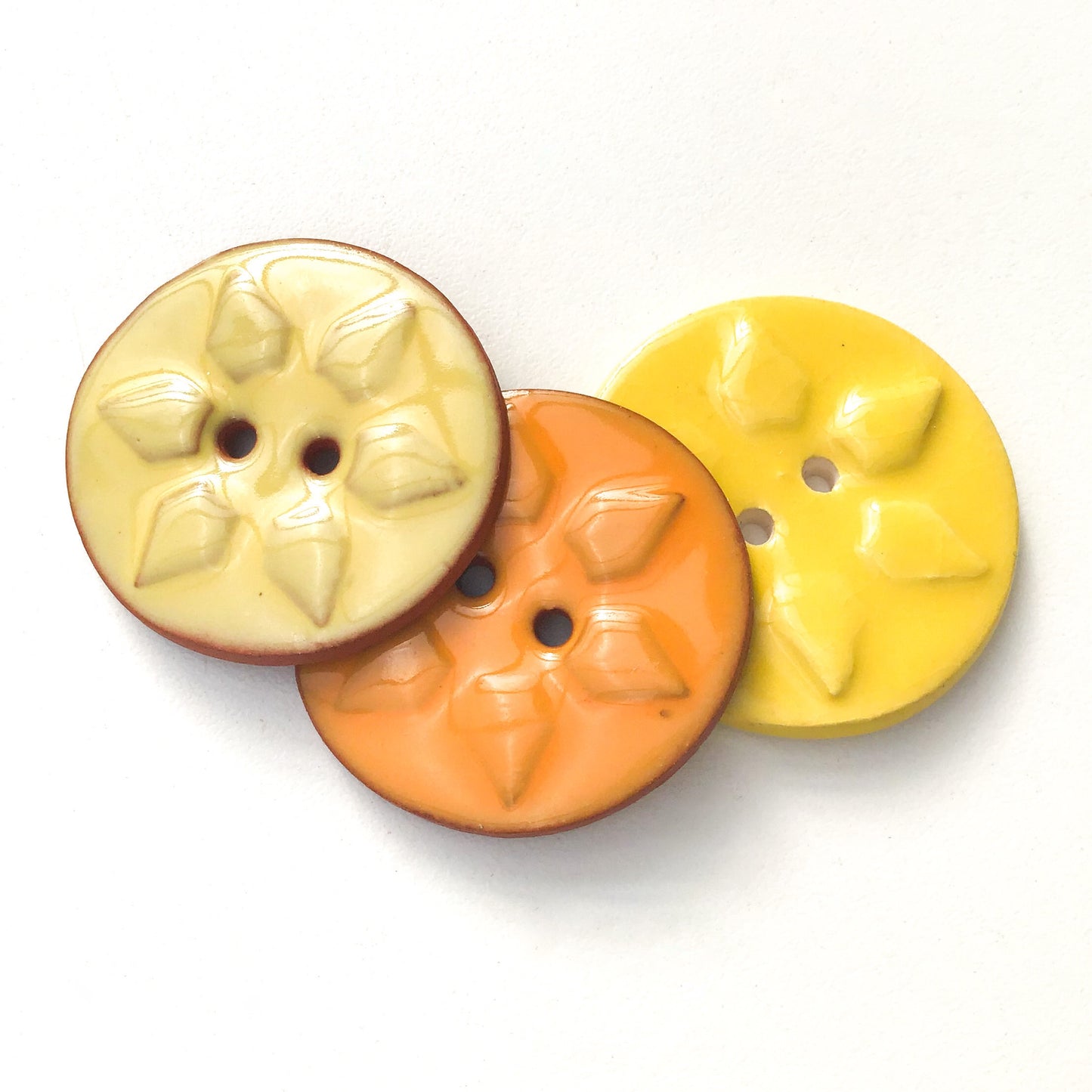 Sunshine Stamp Buttons - Orange & Yellow Sun Ceramic Buttons - 1 3/8"