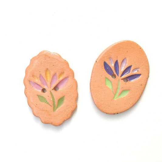 Cut Flower Buttons - Large Oval Ceramic Buttons