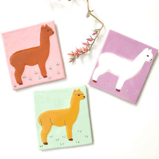 Alpaca Coasters / Alpaca Trivets - Ceramic Farmhouse Kitchen Decor