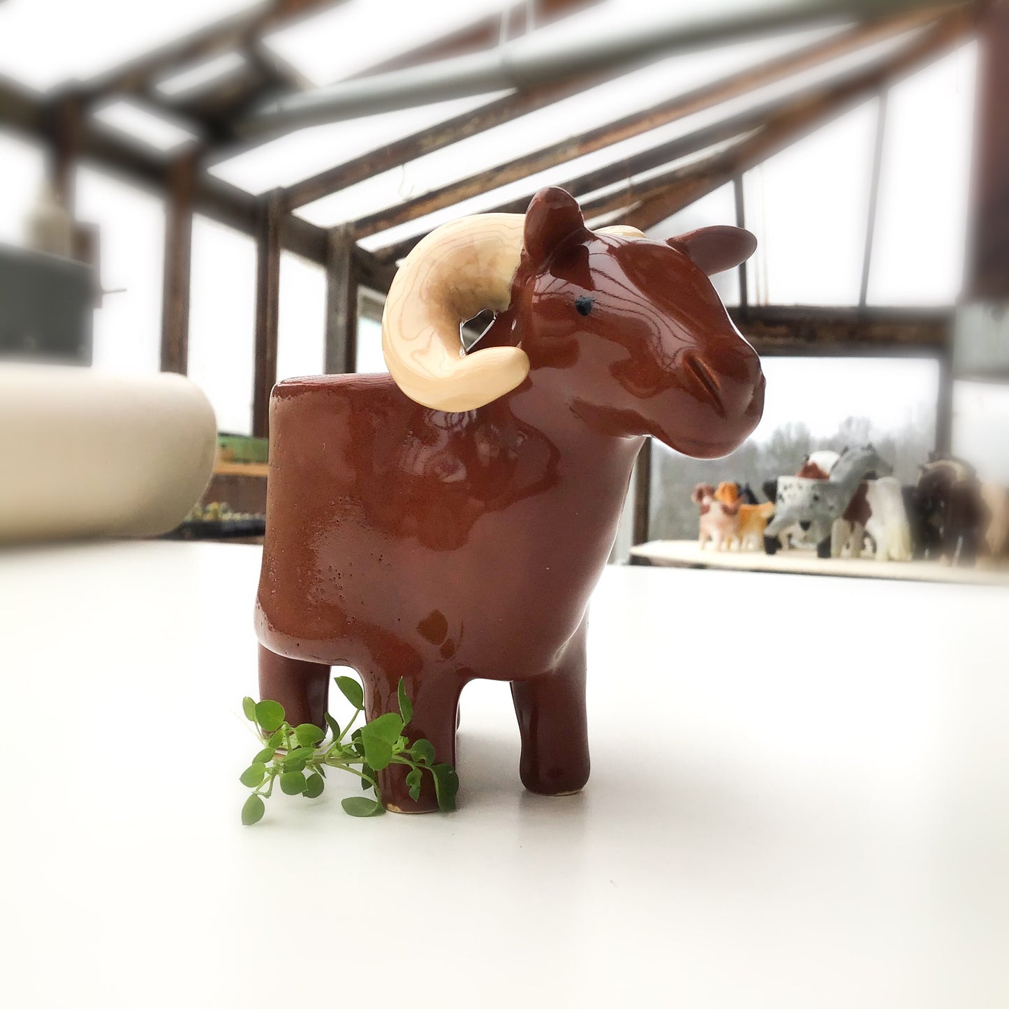 Brown Sheep Pot - Ceramic Sheep Planter