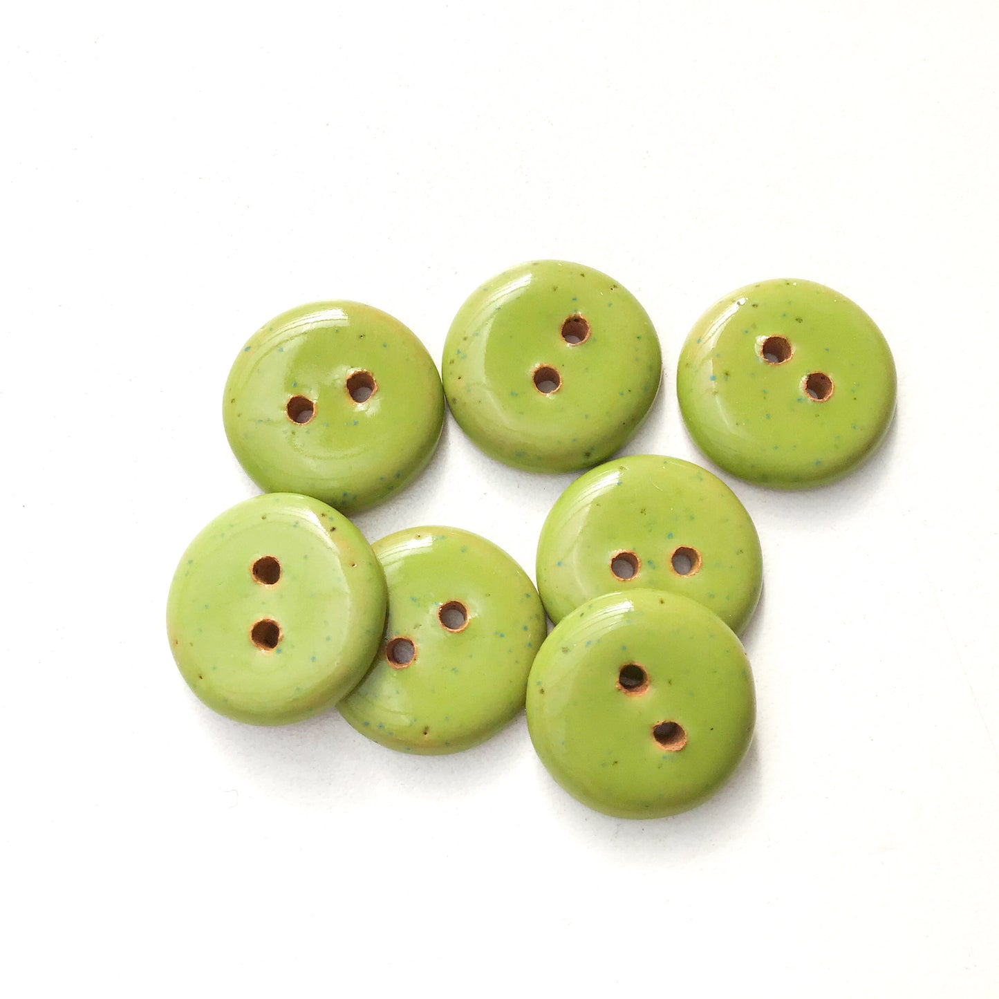 Speckled Apple Green Ceramic Buttons - Bright Green Clay Buttons - 3/4" - 7 Pack