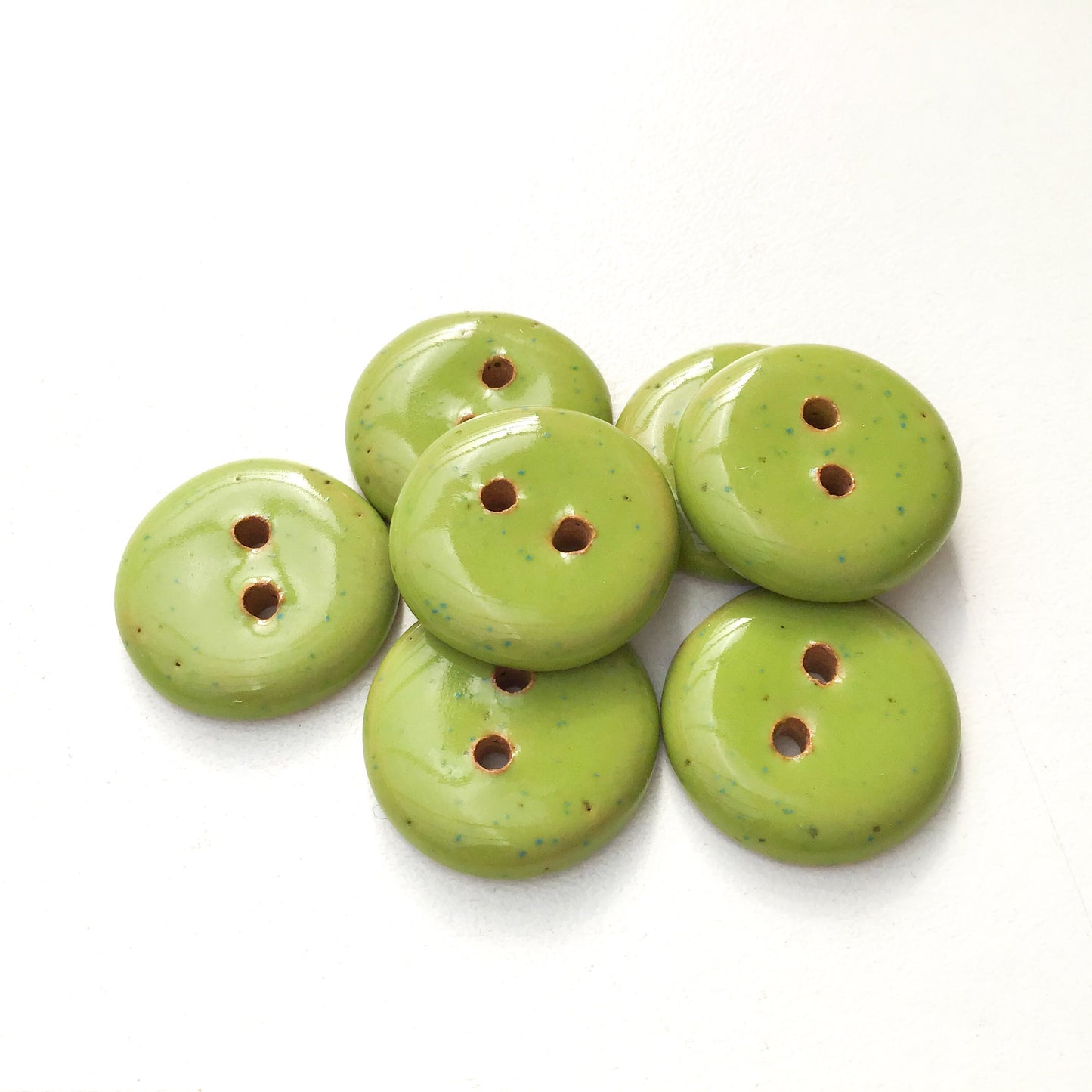 Speckled Apple Green Ceramic Buttons - Bright Green Clay Buttons - 3/4" - 7 Pack