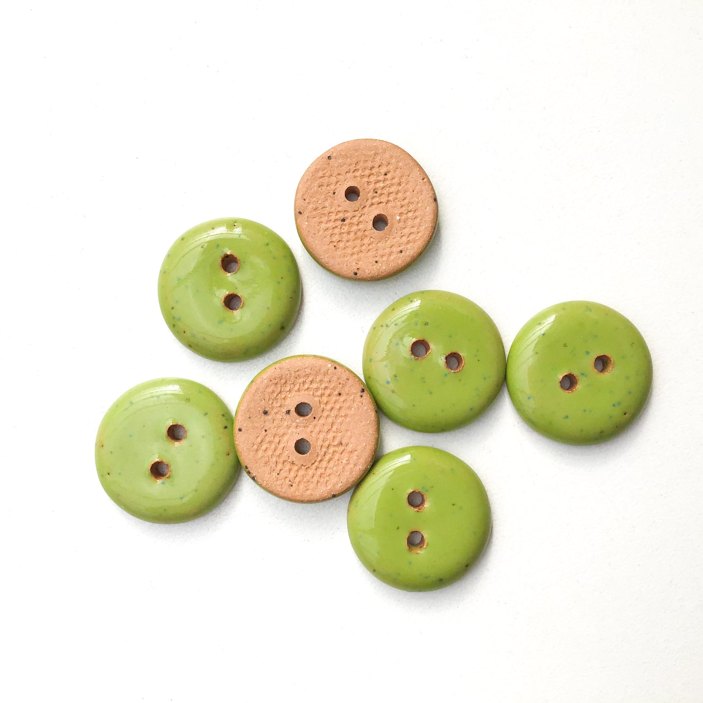 Speckled Apple Green Ceramic Buttons - Bright Green Clay Buttons - 3/4" - 7 Pack