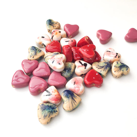 Ceramic Heart Beads - Handmade Clay Beads