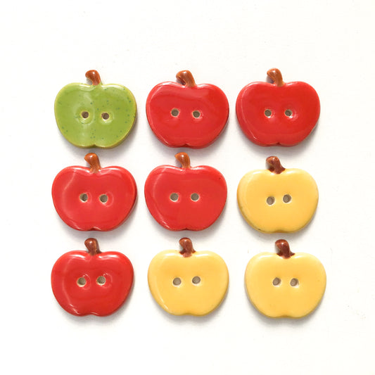 Ceramic Apple Buttons: Red, Yellow, and Green Ceramic Buttons - Clay Apple Buttons