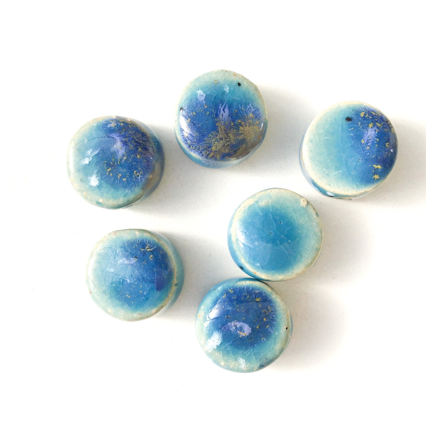 Round Handmade Clay Beads - Turquoise, White, and Ocean Blue Ceramic Beads - 9/16" x 1/4"