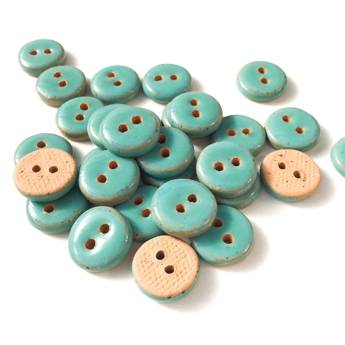 Turquoise Ceramic Buttons - Blue Green Pottery Buttons - 9/16"