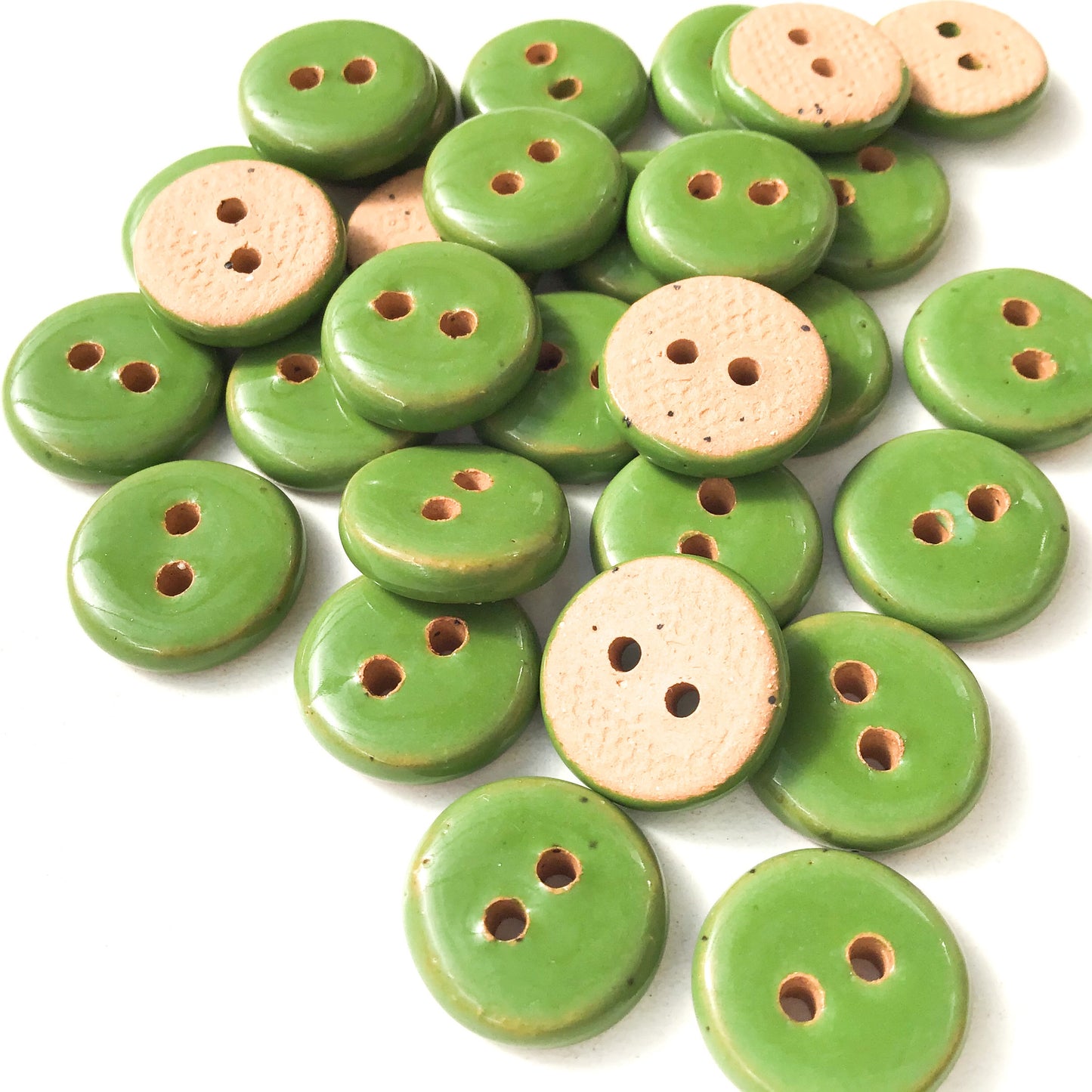 Shamrock Green Ceramic Buttons - Green Pottery Buttons - 9/16"