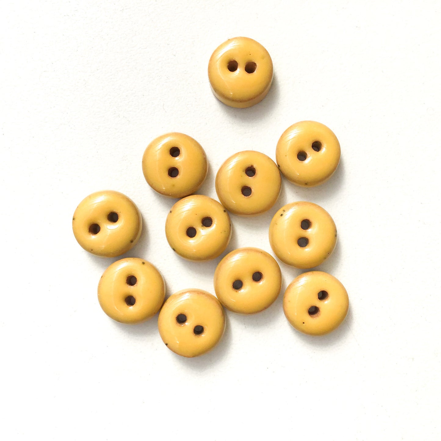 Yellow Ceramic Buttons - Hand Made Clay Buttons - 7/16" - 11 Pack