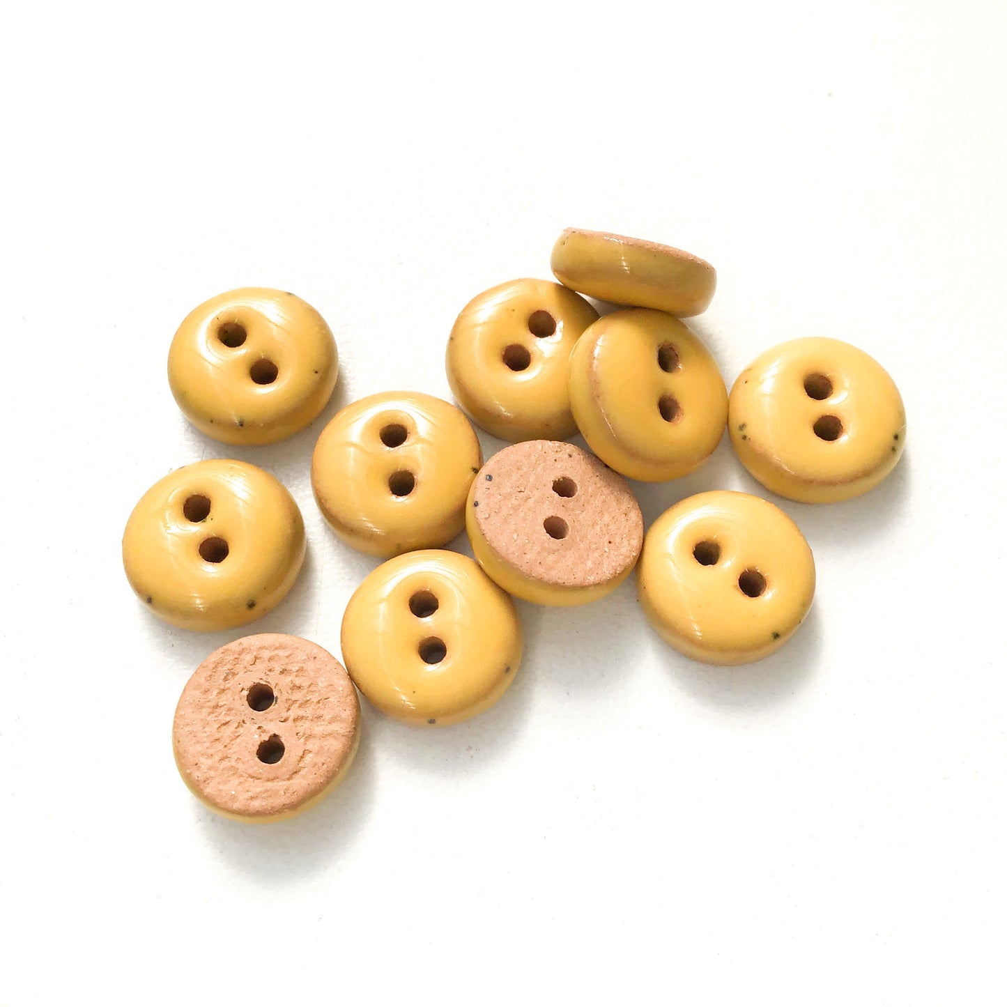 Yellow Ceramic Buttons - Hand Made Clay Buttons - 7/16" - 11 Pack