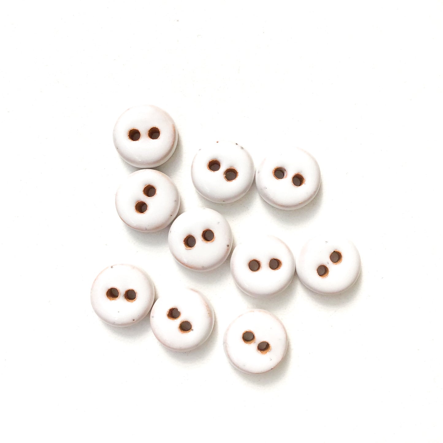 White Ceramic Buttons - Hand Made Clay Buttons - 7/16" - 10 Pack