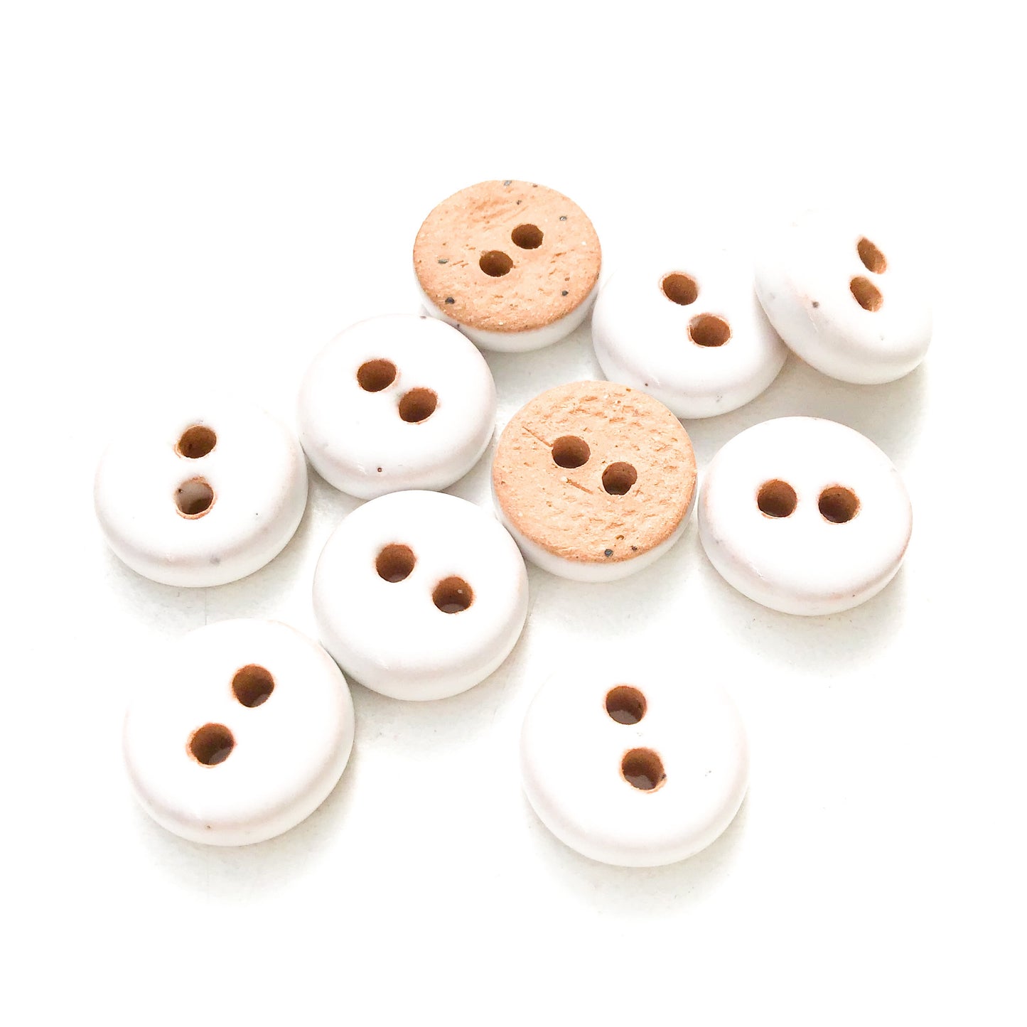 White Ceramic Buttons - Hand Made Clay Buttons - 7/16" - 10 Pack