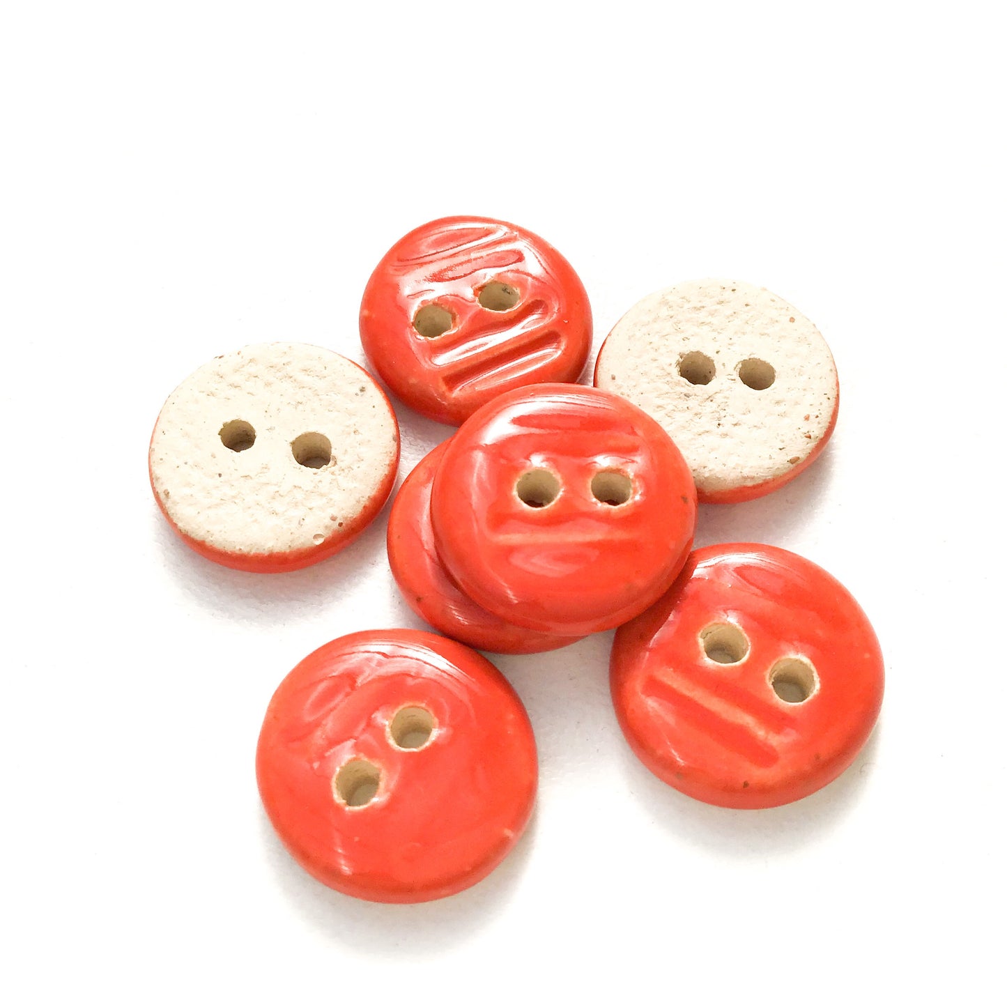 Reddish-Orange Ceramic Buttons - Small Round Ceramic Buttons - 9/16" - 7 Pack