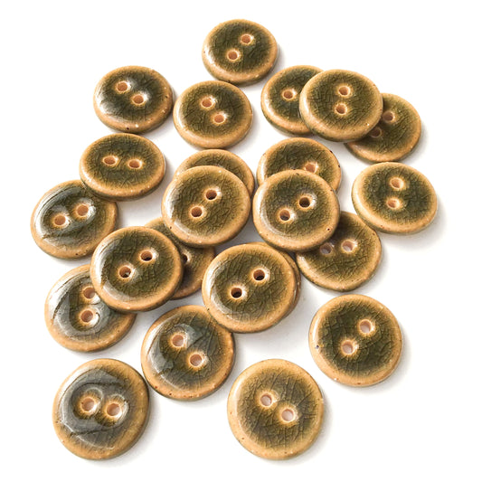 Deep Green Crackle Ceramic Buttons - Dark Olive Clay Buttons - 3/4"