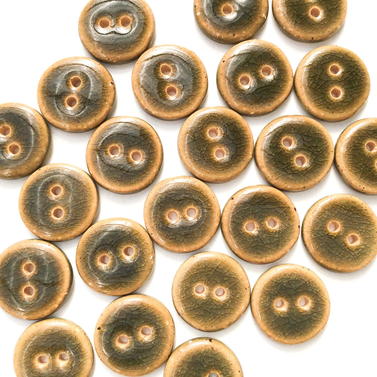 Deep Green Crackle Ceramic Buttons - Dark Olive Clay Buttons - 3/4"