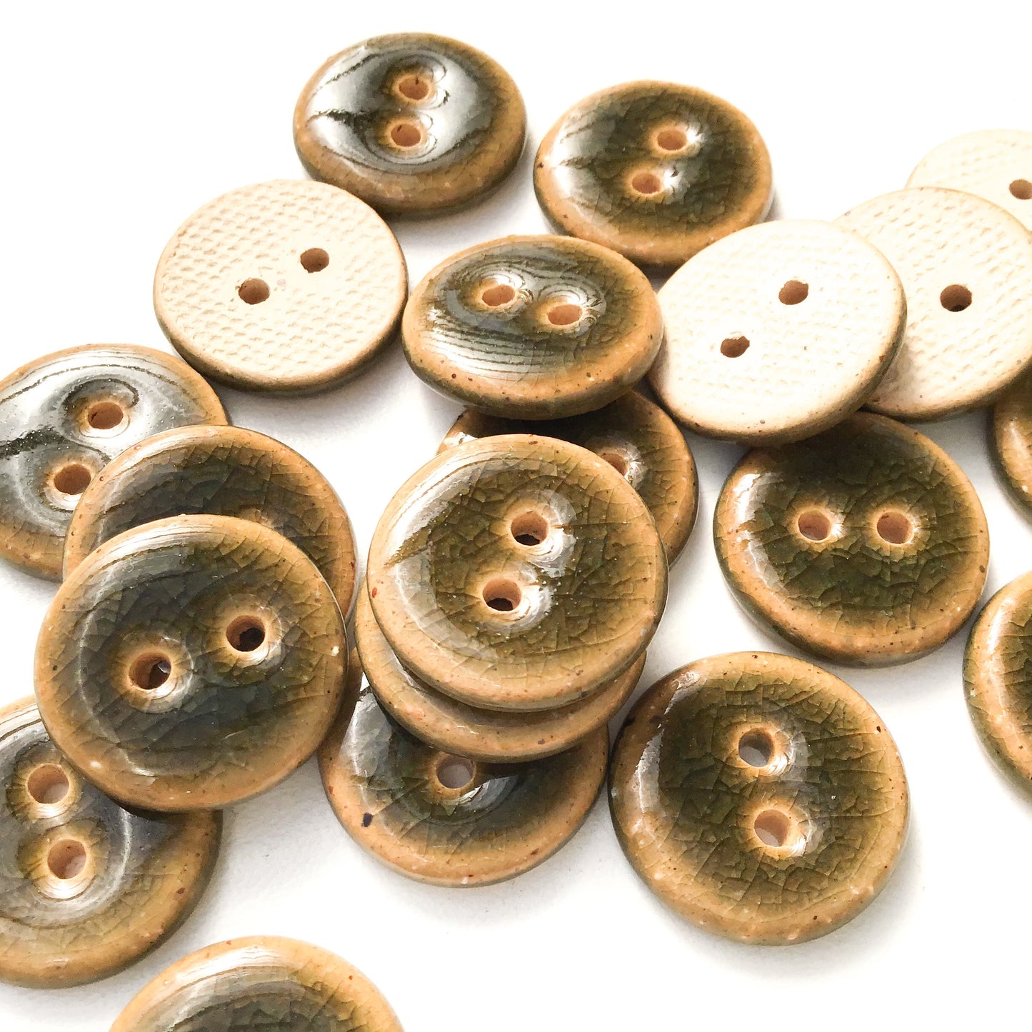 Deep Green Crackle Ceramic Buttons - Dark Olive Clay Buttons - 3/4"