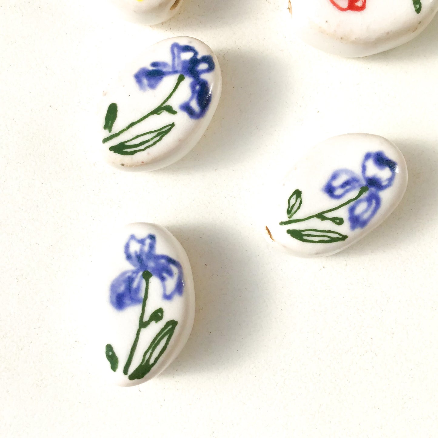 Oval Handmade Flower Beads - Ceramic Flower Beads - 13/16" x 1/2"