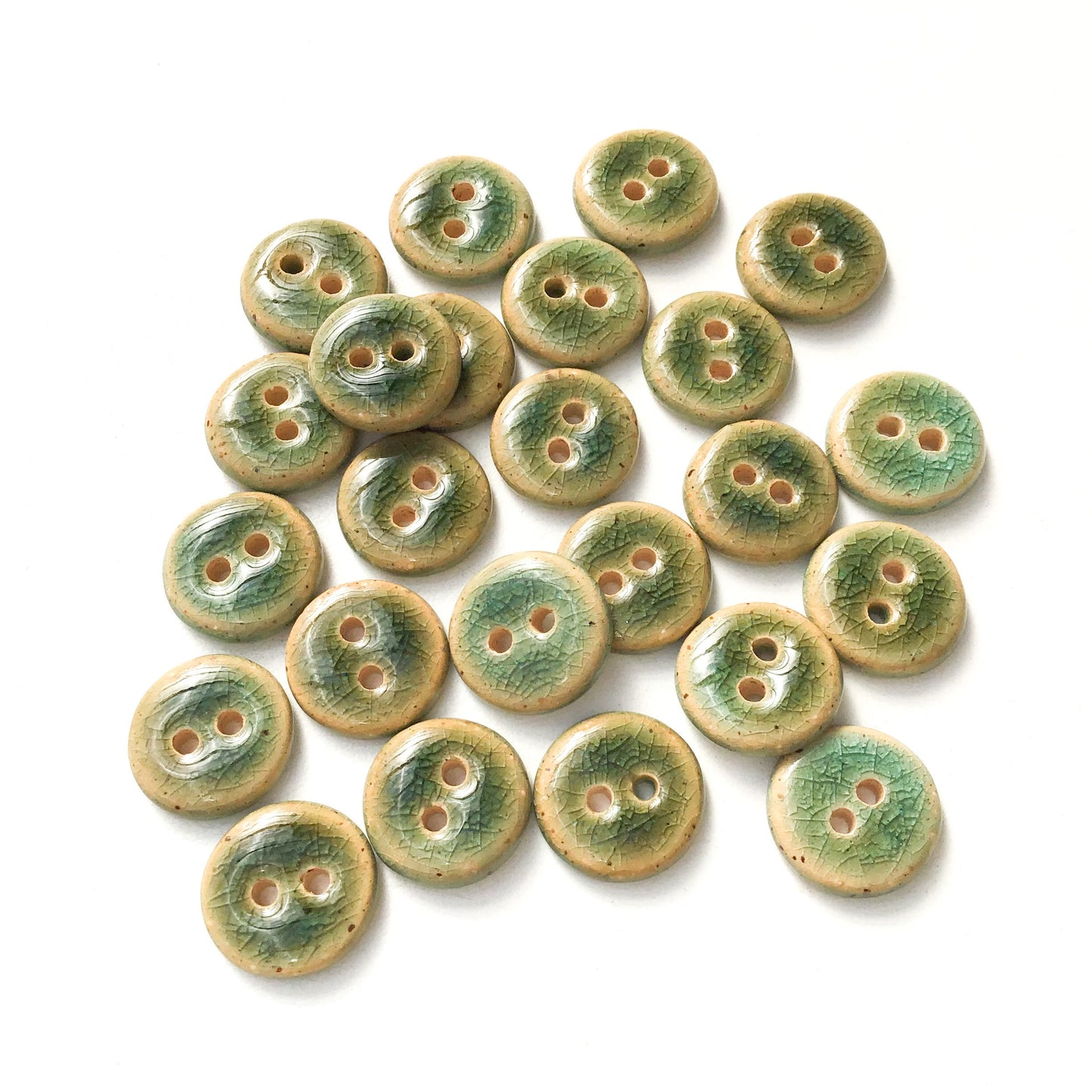 Blue-Green Crackle Ceramic Buttons - Turquoise Clay Buttons - 9/16"