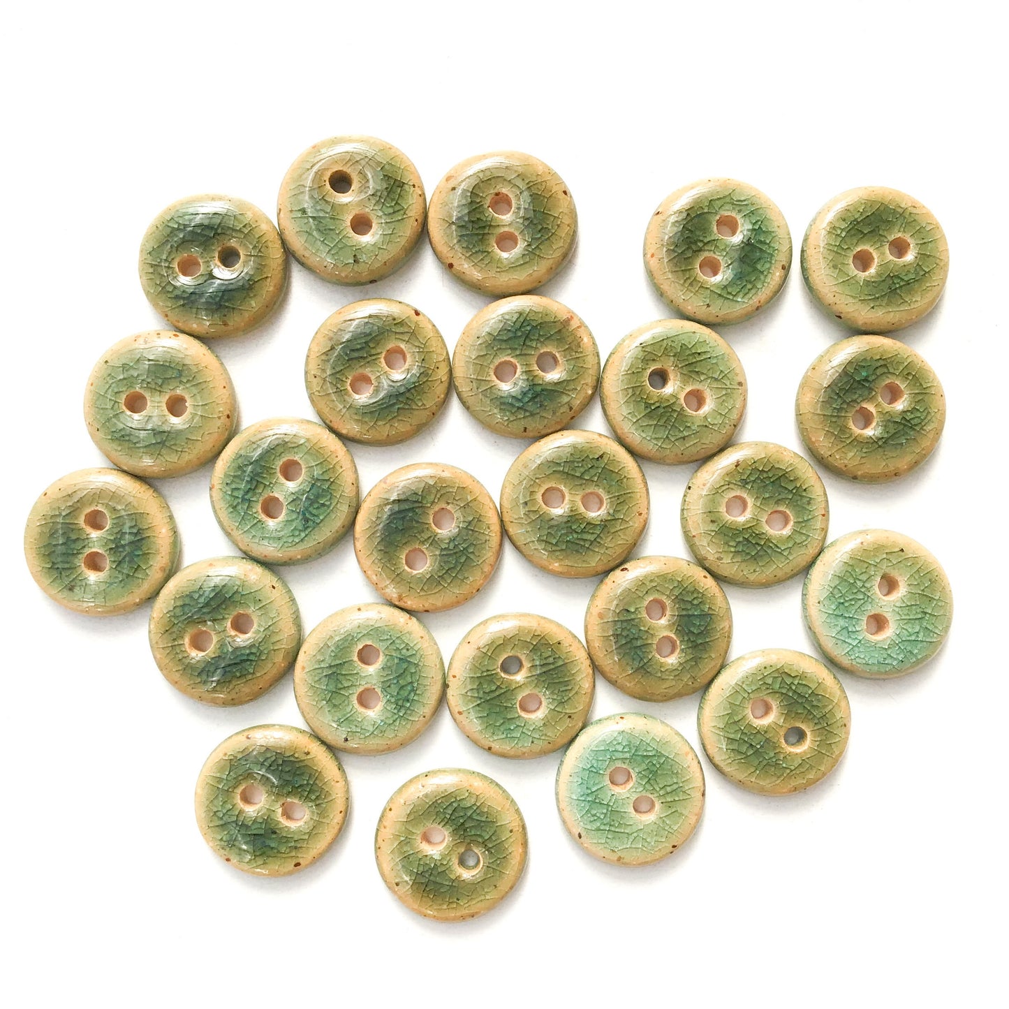 Blue-Green Crackle Ceramic Buttons - Turquoise Clay Buttons - 9/16"