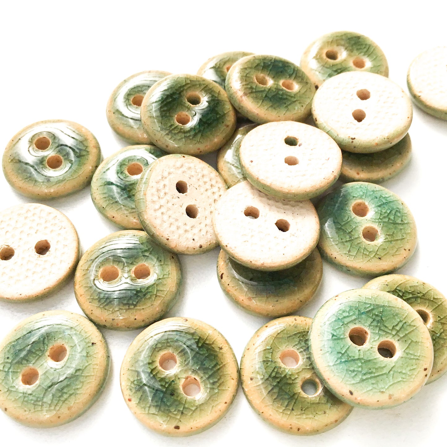 Blue-Green Crackle Ceramic Buttons - Turquoise Clay Buttons - 9/16"