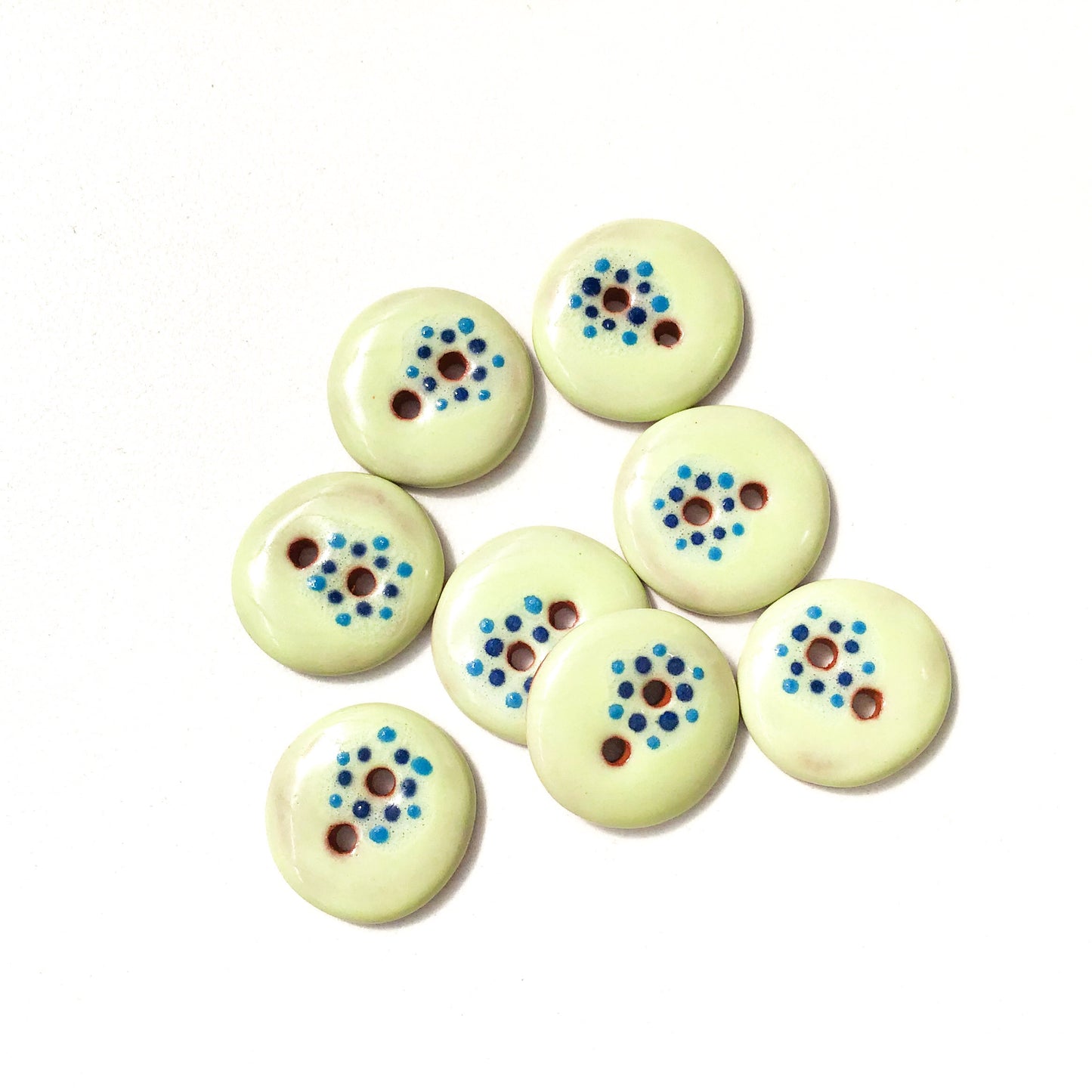 Honeydew "Spark" Ceramic Buttons - Yellow / Green Clay Buttons - 5/8" - 8 Pack