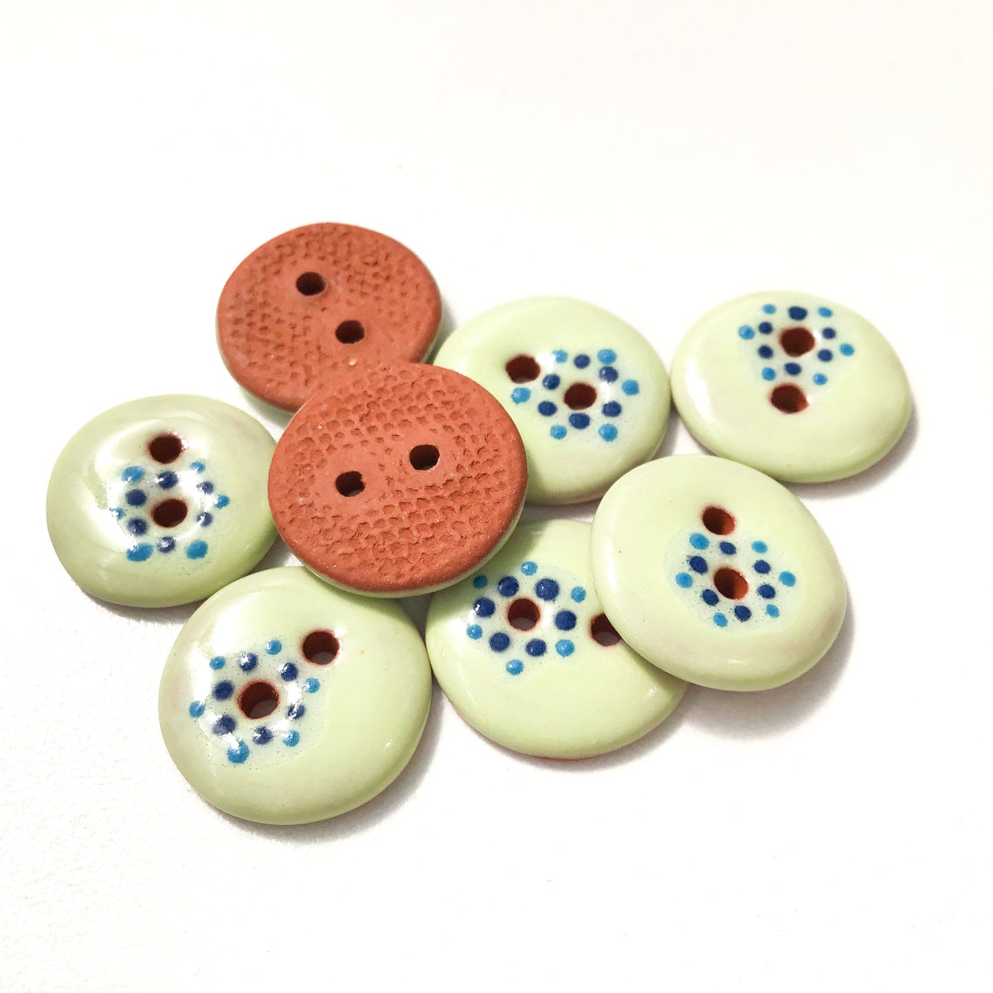 Honeydew "Spark" Ceramic Buttons - Yellow / Green Clay Buttons - 5/8" - 8 Pack