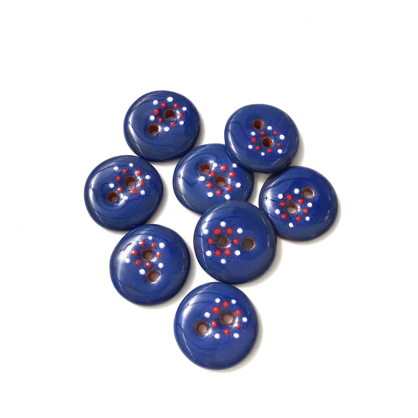 Blue, Red, & White "Spark" Ceramic Buttons - Blue Clay Buttons - 5/8" - 8 Pack