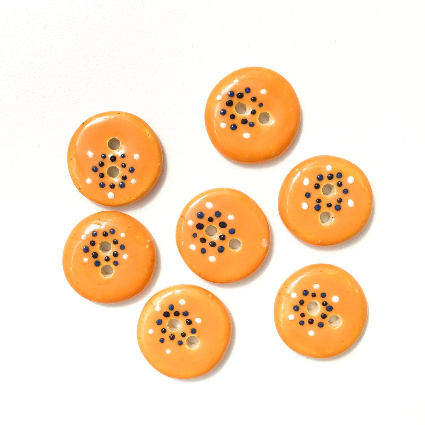 Orange "Spark" Ceramic Buttons - Orange Clay Buttons - 3/4" - 7 Pack